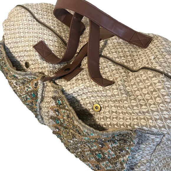 Large Aphorism sequin beaded knit boho embellished travel bag suffel weekender - Picture 14 of 16